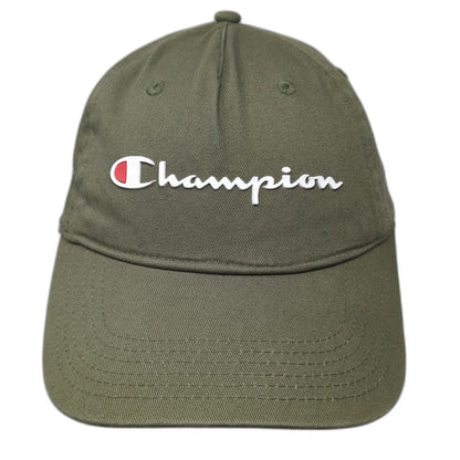 Champion 5 Panel Green One Size Script Logo Cotton Adjustable Slideback Hat