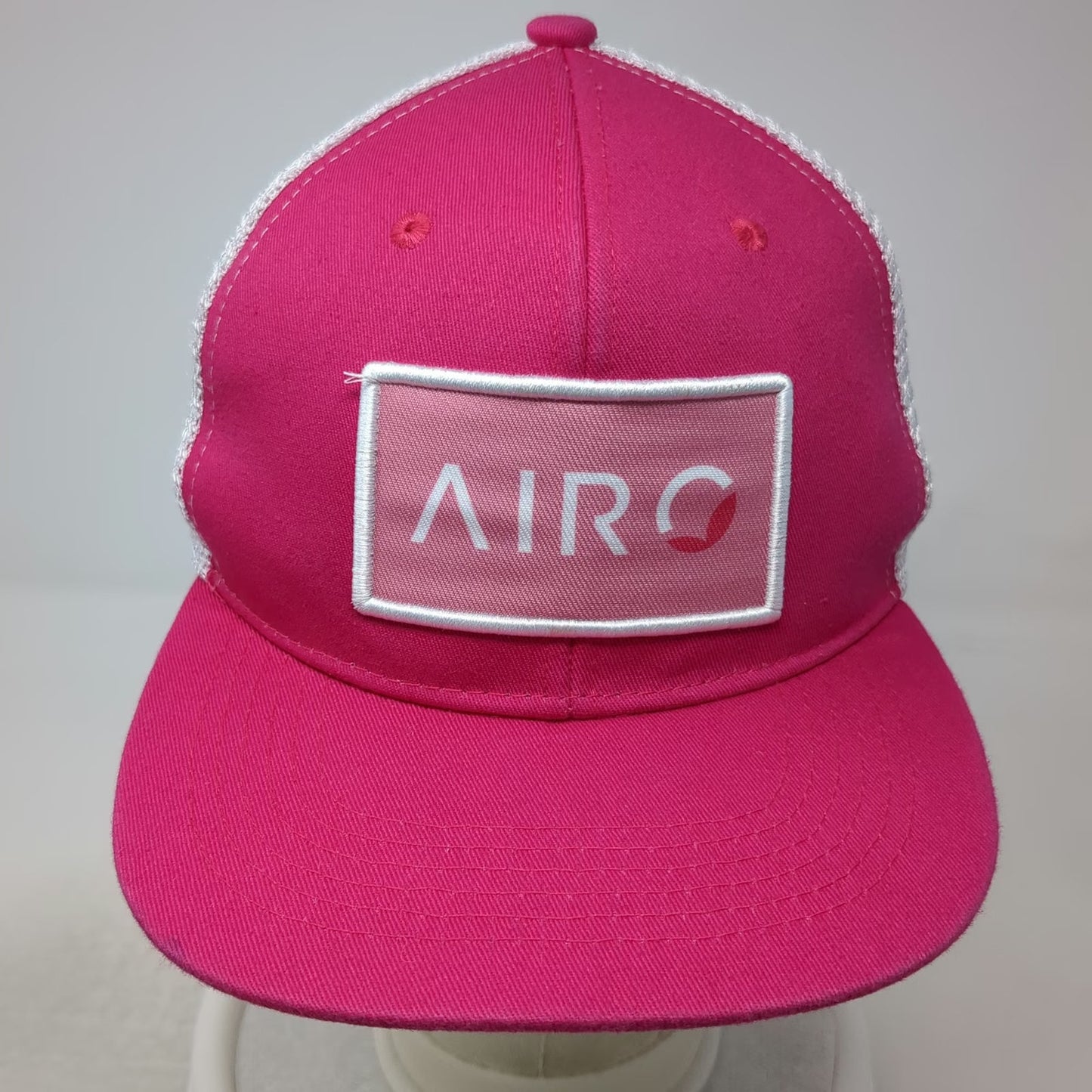 Pink Trucker Hat OS Mesh Back White Red AIRO Logo Patch Snapback Structured Hat