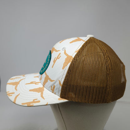 Campin Cowgirl Trucker Hat White Brown One Size Longhorn Cactus Graphic Patch