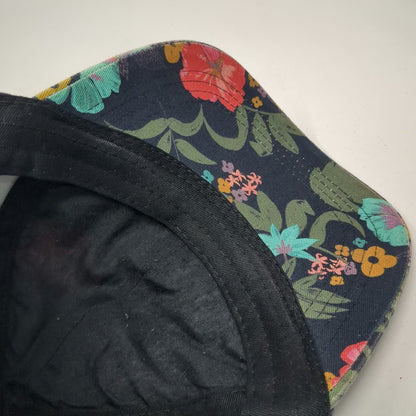Floral Baseball Cap Black One Size Cotton Slideback Strap Hat Flower Pattern
