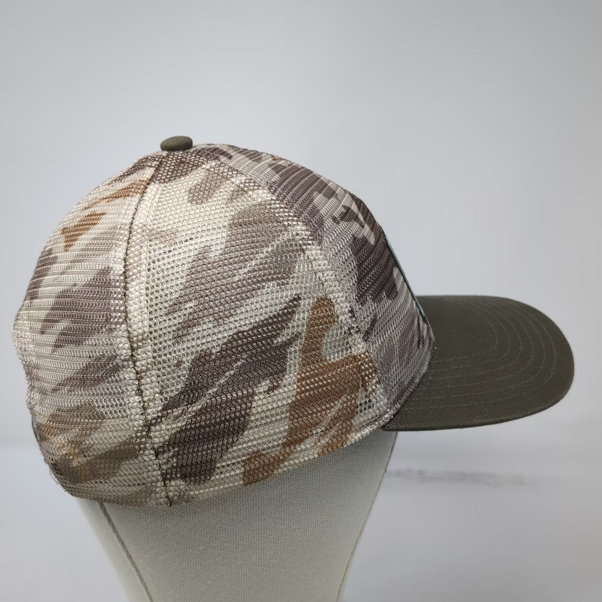 Simms Trucker Hat Green Brown Camo One Size Mesh Snapback Fishing Outdoor Patch