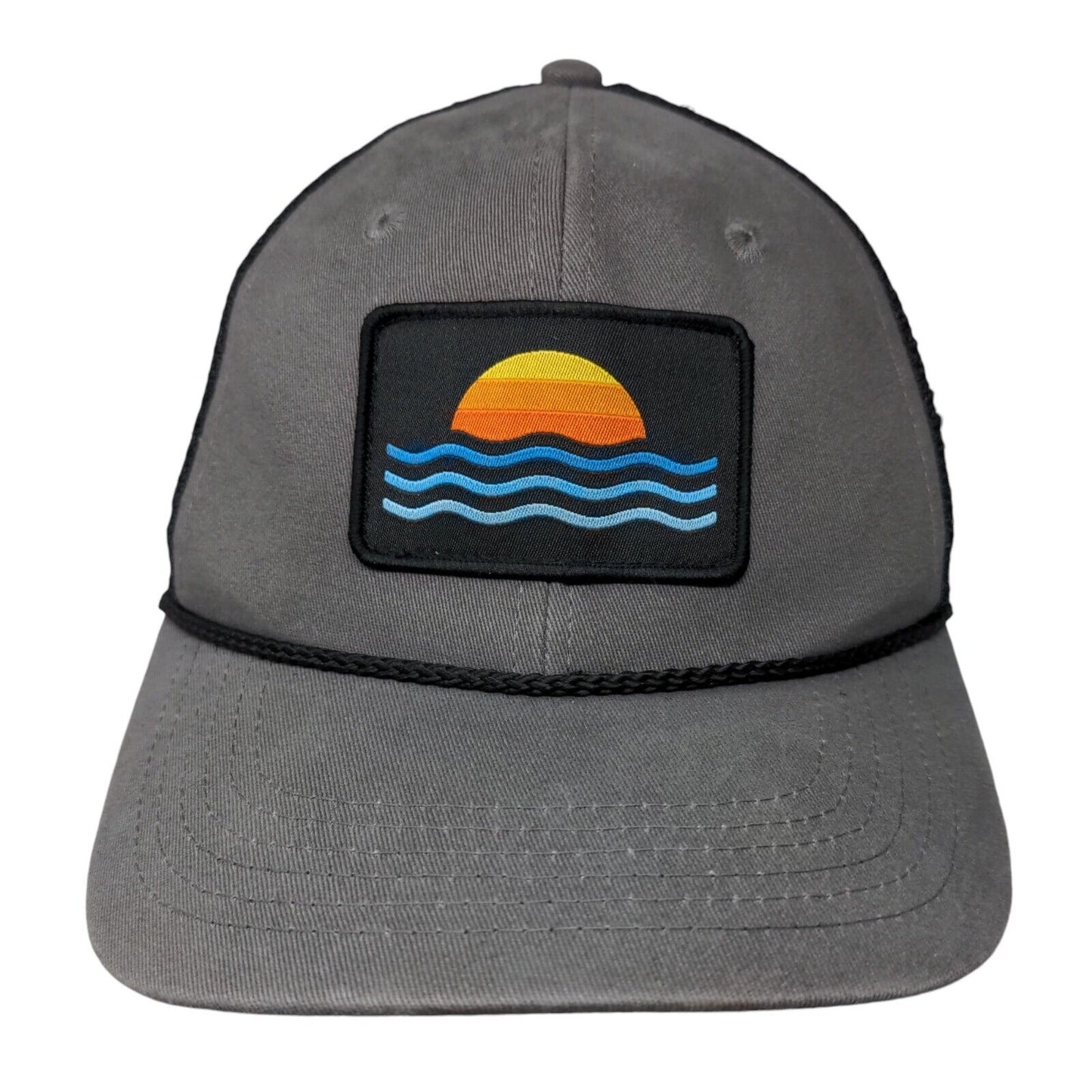 Sun Wave Patch Fitted Mesh Back Rope Trucker Hat Gray S/M Outdoor Cap
