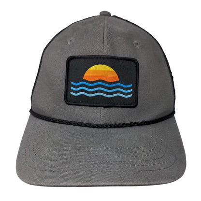 Sun Wave Patch Fitted Mesh Back Rope Trucker Hat Gray S/M Outdoor Cap