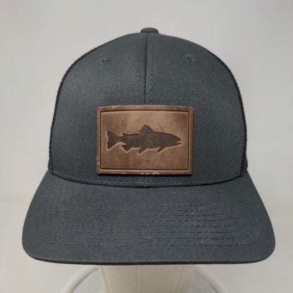 Yupoong Men's Snapback Mesh Back Trucker Hat Gray Patch Fish Logo