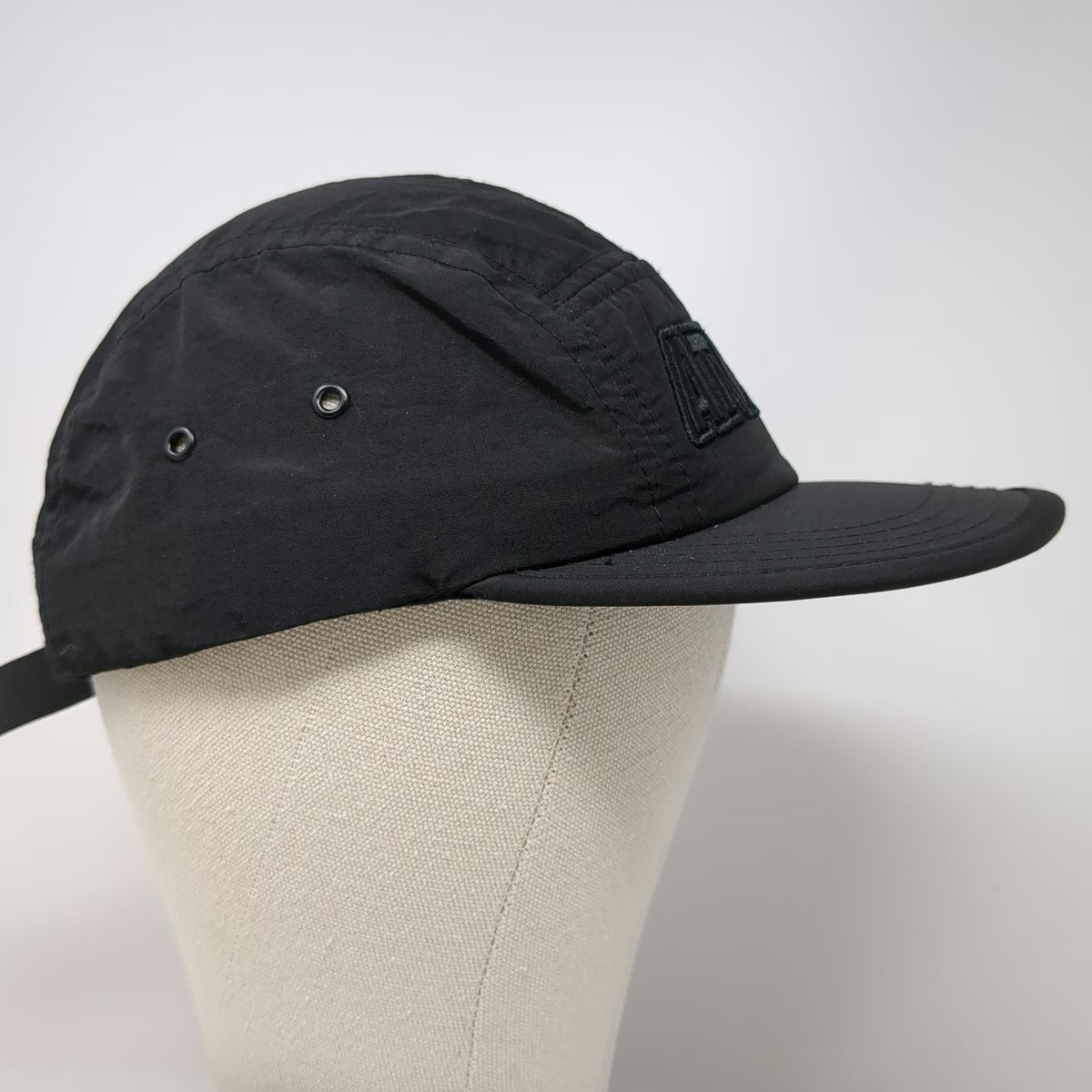 ATWYLD 5 Panel Hat Black One Size Flat Brim Slideback Tonal Logo Lightweight