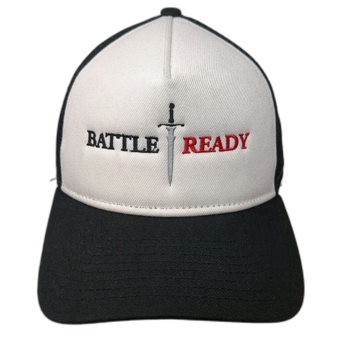 New Era Trucker Hat Black One Size Battle Ready Sword 9FORTY Snapback Mesh Poly