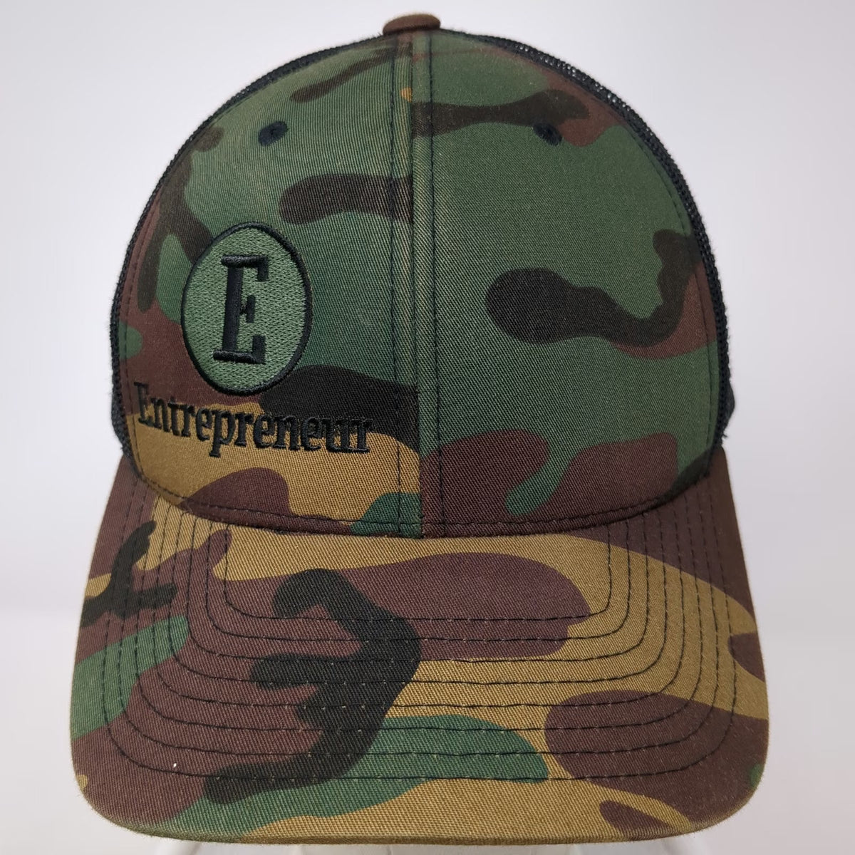 Yupoong Trucker Hat Green Black Camo One Size Mesh Snapback Entrepreneur Logo