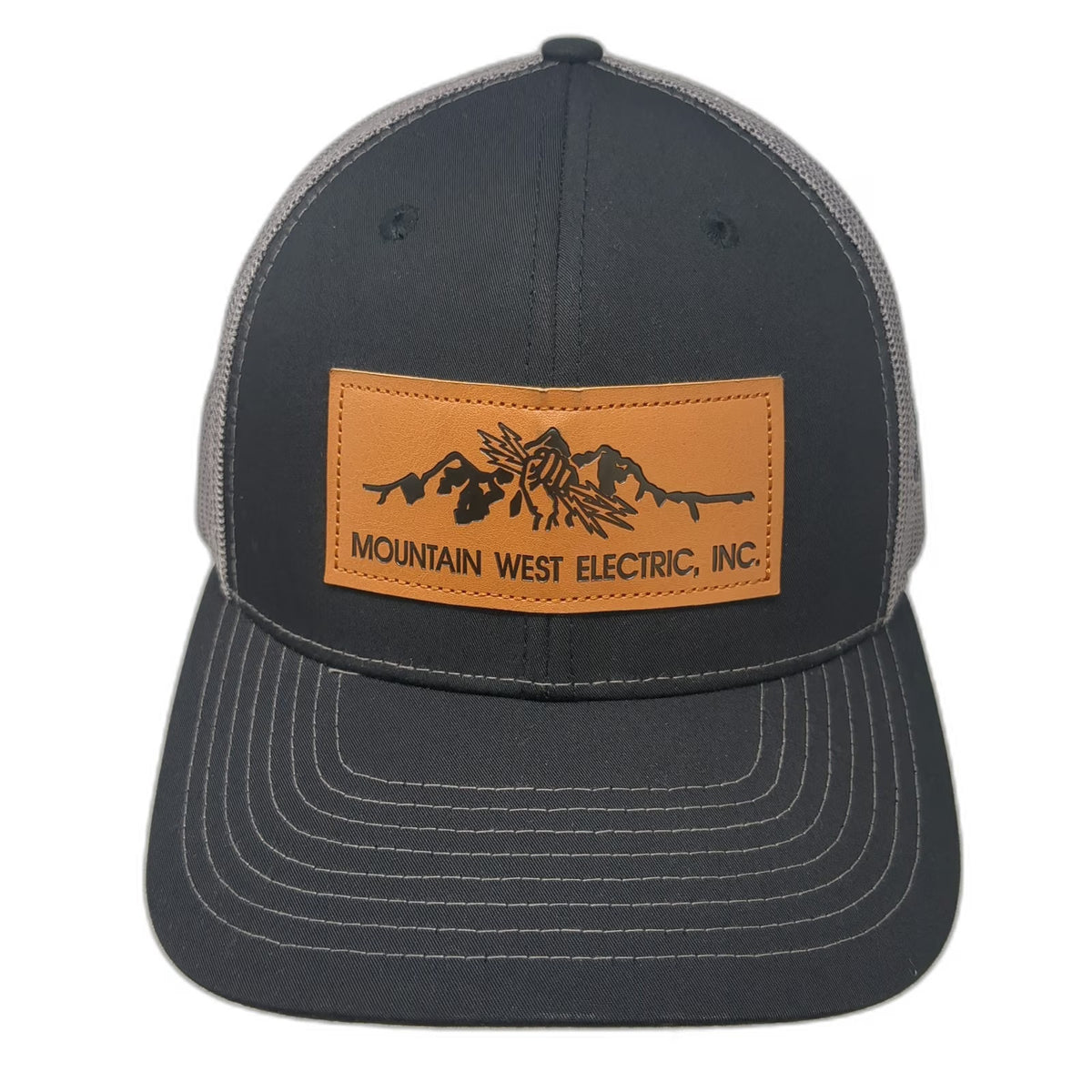Richardson Trucker Hat Black Gray One Size Leather Patch Mountain West Electric