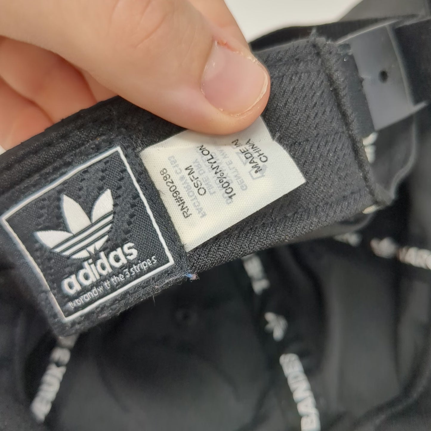 Adidas Black One Size Baseball Cap Nylon Hat Multiple Trefoil Logos 3 Stripes