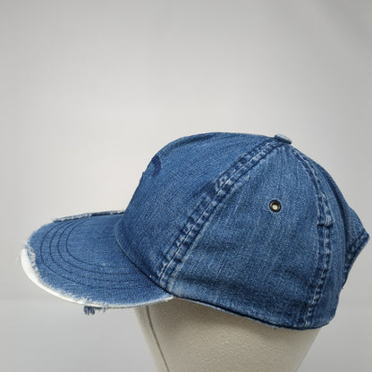 Ever Green Baseball Cap Blue One Size Adjustable Embroidered Distressed Denim