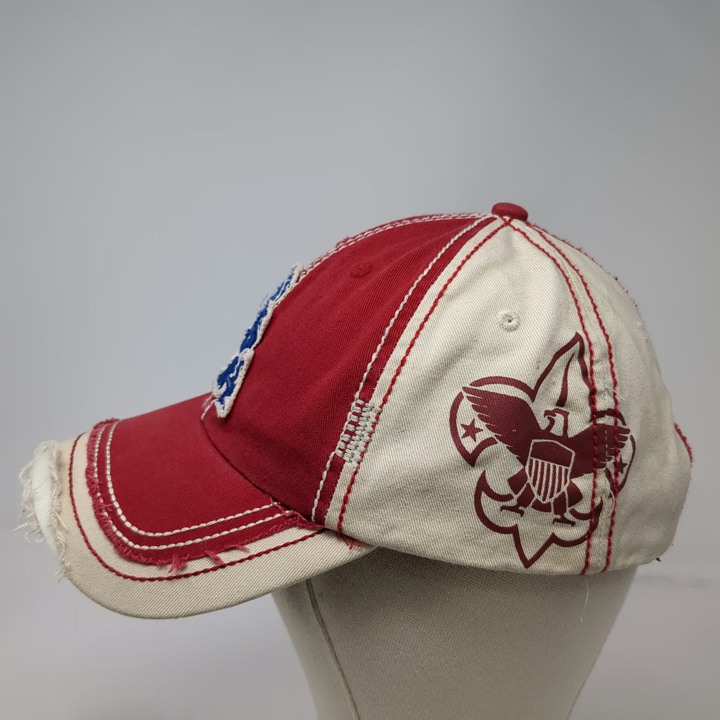 Red Boy Scouts of America BSA Baseball Cap One Size Distressed Strapback Hat