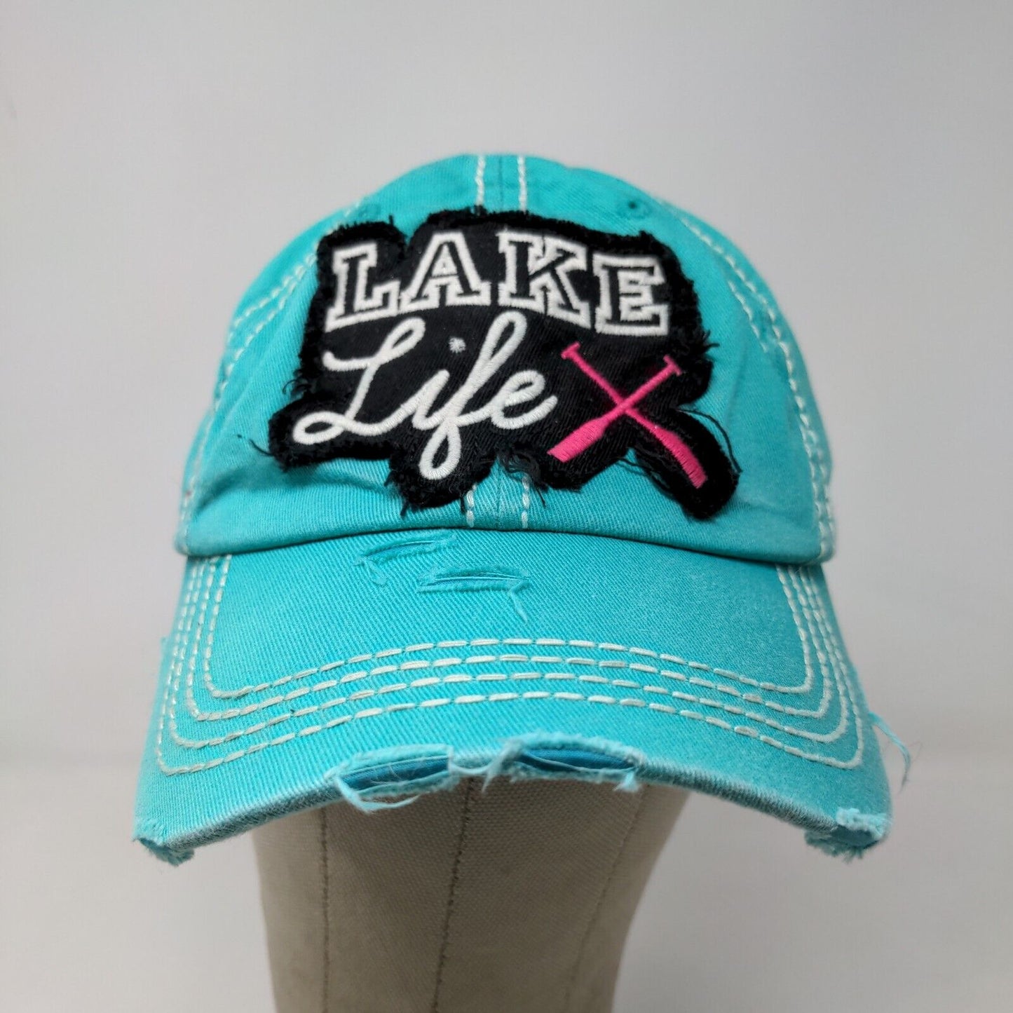 KB Ethos Men's Strapback Hat Green Blue Adjustable Lake Life Logo Distressed