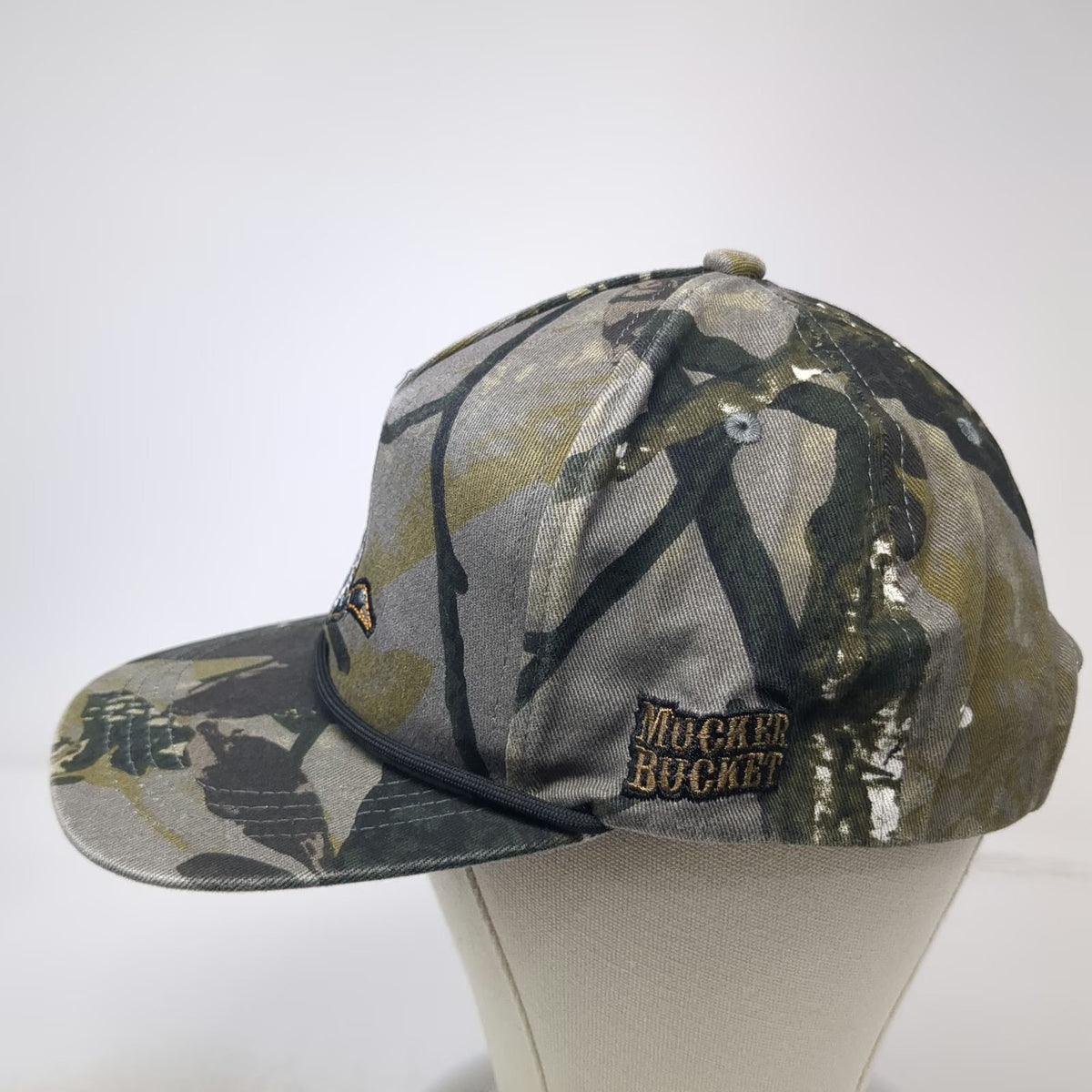 Mucker Bucket 5 Panel Green One Size Hat Duck Camo Rope Snapback Outdoor Hunting