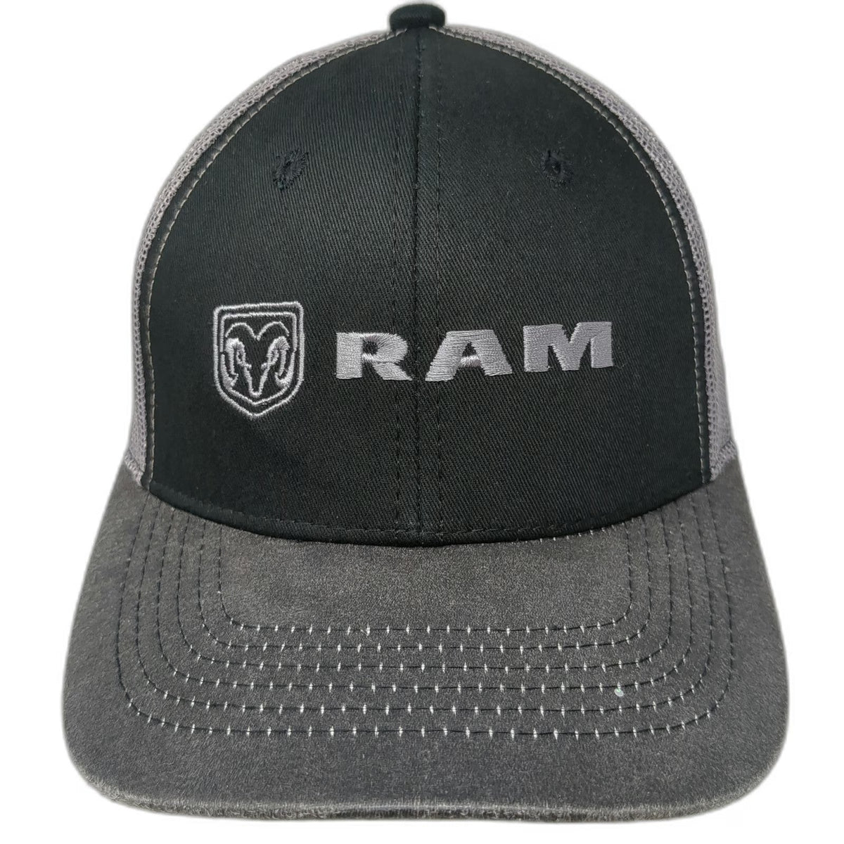 Outdoor Cap Trucker Hat Gray One Size RAM Logo Mesh Snapback Contrast Stitching