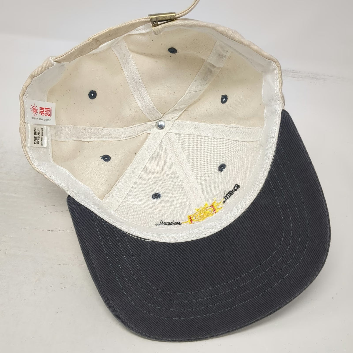 Del Sol Baseball Cap Beige Blue One Size Sun Logo Slideback Two Tone Cotton Hat