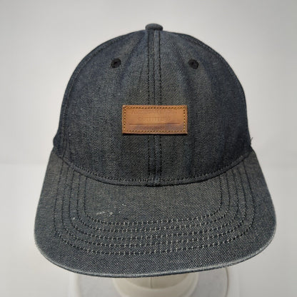 American Eagle Outfitters Snapback Hat Black OS Adjustable Leather Patch 6 Panel