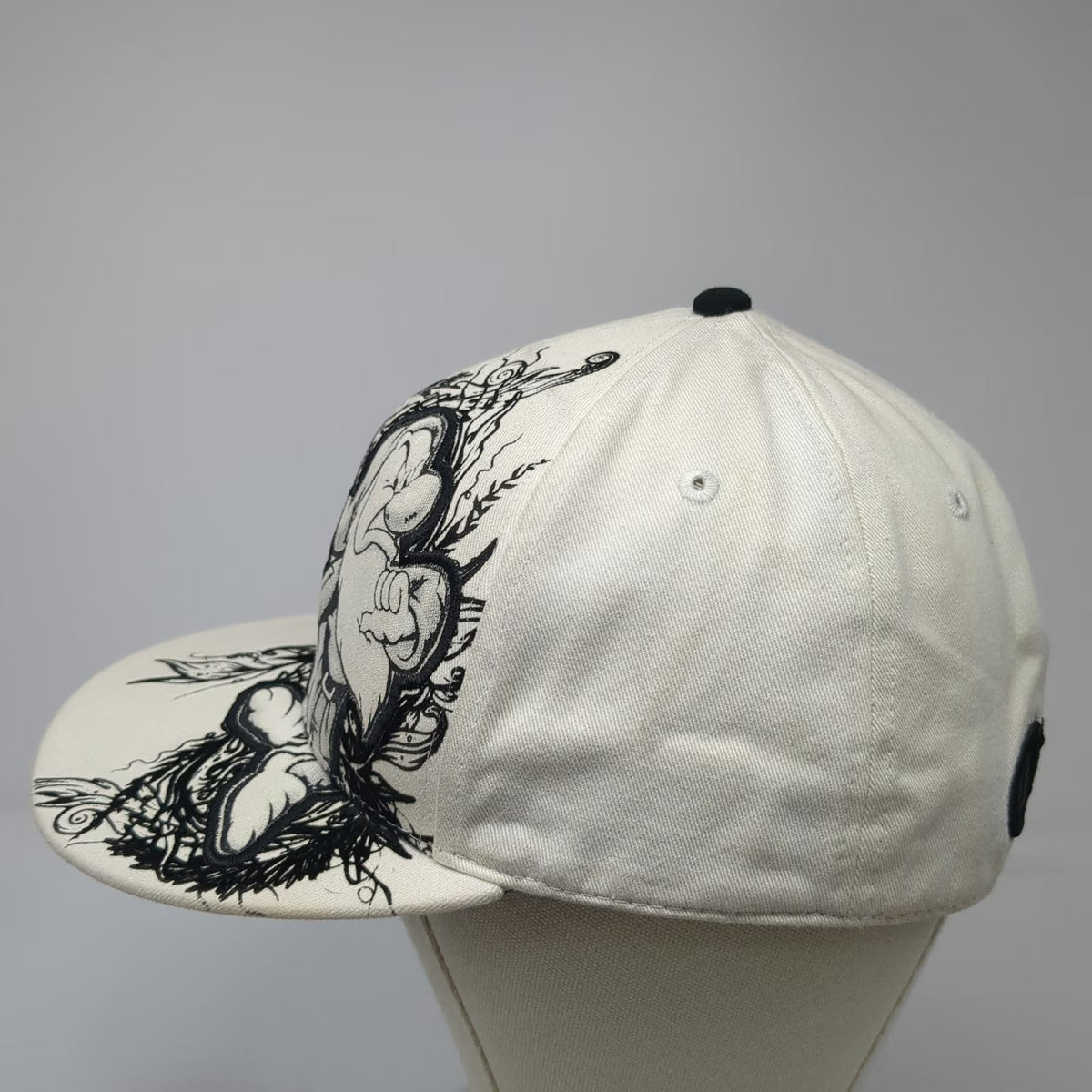 Disney Baseball Cap White One Size Grumpy Seven Dwarfs Flocked Graphic Art Hat
