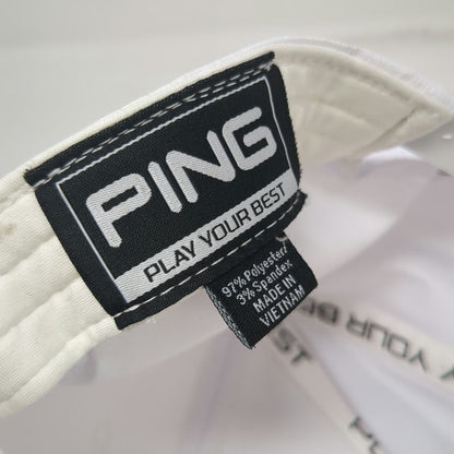 PING 5 Panel White Hat OSFM Snapback Rubber Patch Scheels Golf Gray Adjustable