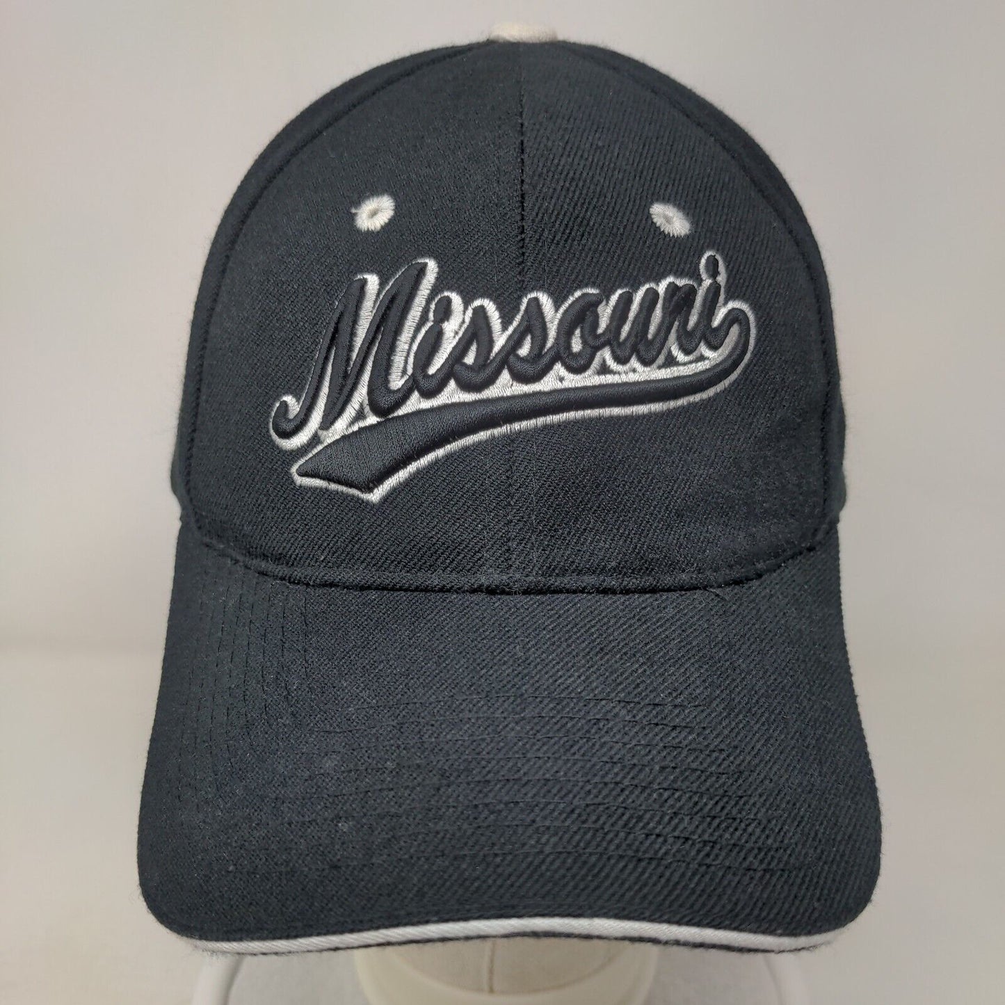 Missouri Strapback Hat Black OSFA Adjustable Embroidered Vented Holes 6 Panel