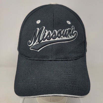 Missouri Strapback Hat Black OSFA Adjustable Embroidered Vented Holes 6 Panel