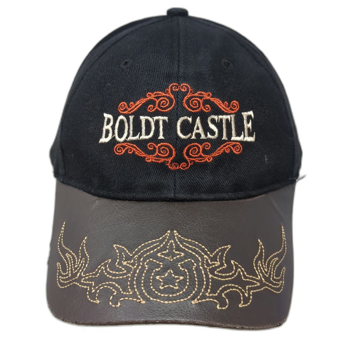 CSI Boldt Castle Hat Black Brown One Size Baseball Cap Faux Leather Brim