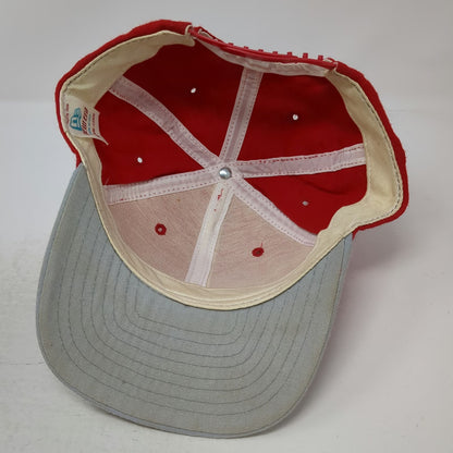 New Era Snapback Red Hat Size L Script FL Embroidered Two Tone Gray Flat Bill