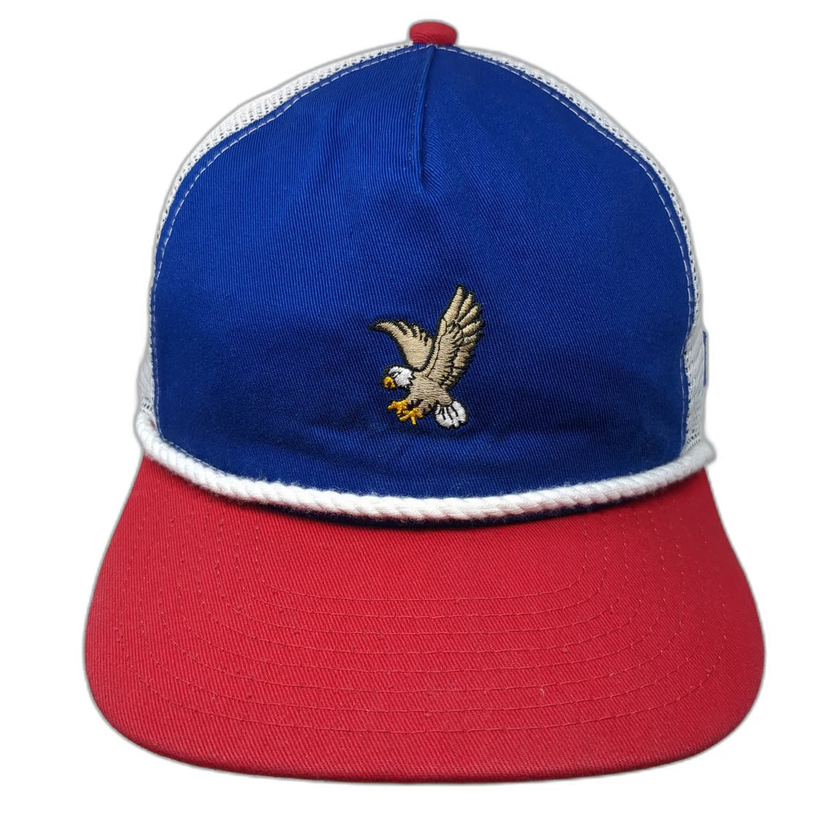 New Era Trucker Hat Blue Red White OSFM Eagle Embroidery Rope Detail Snapback