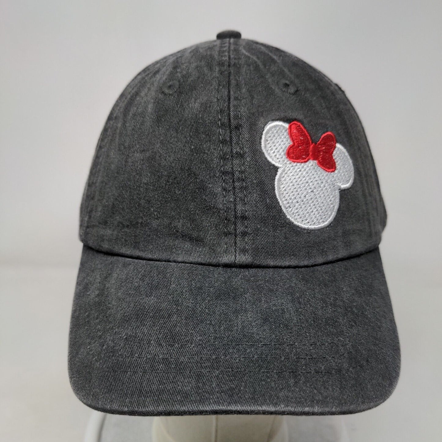 Minnie Mouse Slideback Hat Gray One Size Embroidered Leather Strap Adams