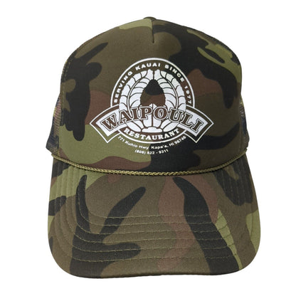 Waipouli Restaurant Snapback Rope Trucker Hat Camo One Size Mesh Back