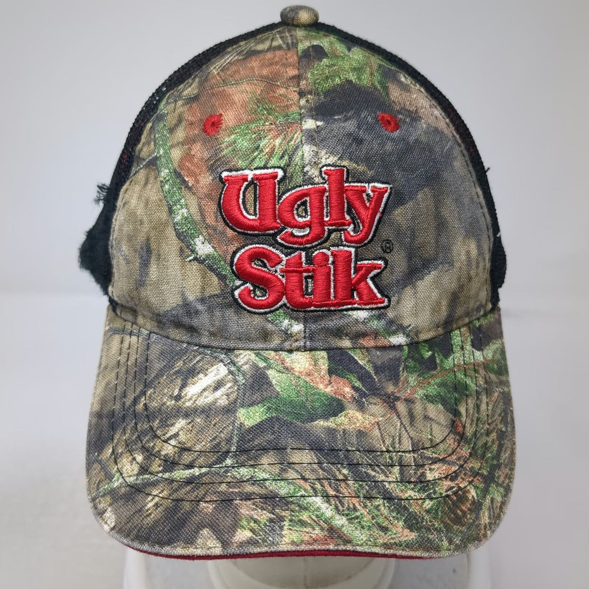 Ugly Stik Baseball Cap Green One Size Camo Mesh Back Red Logo Fishing Gear Hat