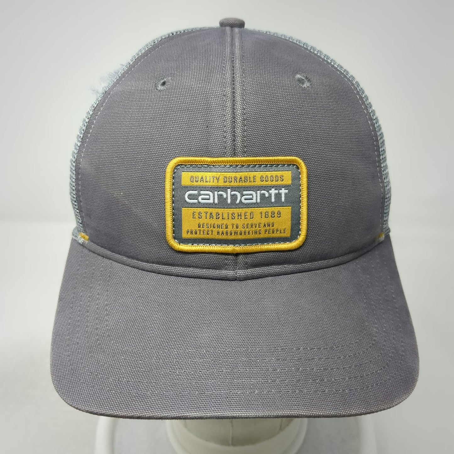 Carhartt Trucker Hat Gray Yellow One Size Mesh Snapback Logo Patch Durable Work