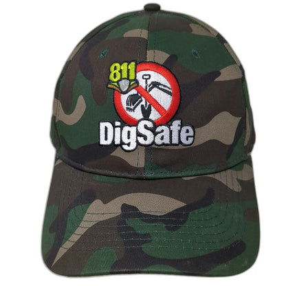Baseball Cap Green One Size DigSafe 811 Logo Strapback Hat Camo Shovel Safety