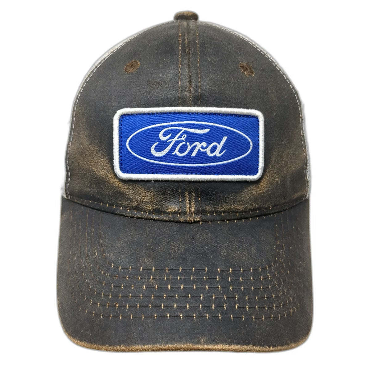Outdoor Cap Brown Trucker Hat One Size Ford Logo Mesh Back Snapback Distressed