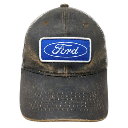 Outdoor Cap Brown Trucker Hat One Size Ford Logo Mesh Back Snapback Distressed