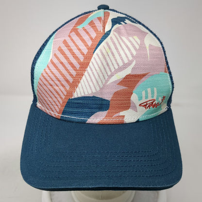 Prana Trucker Hat Blue One Size Mesh Back Tropical Pattern Snapback Curved Brim