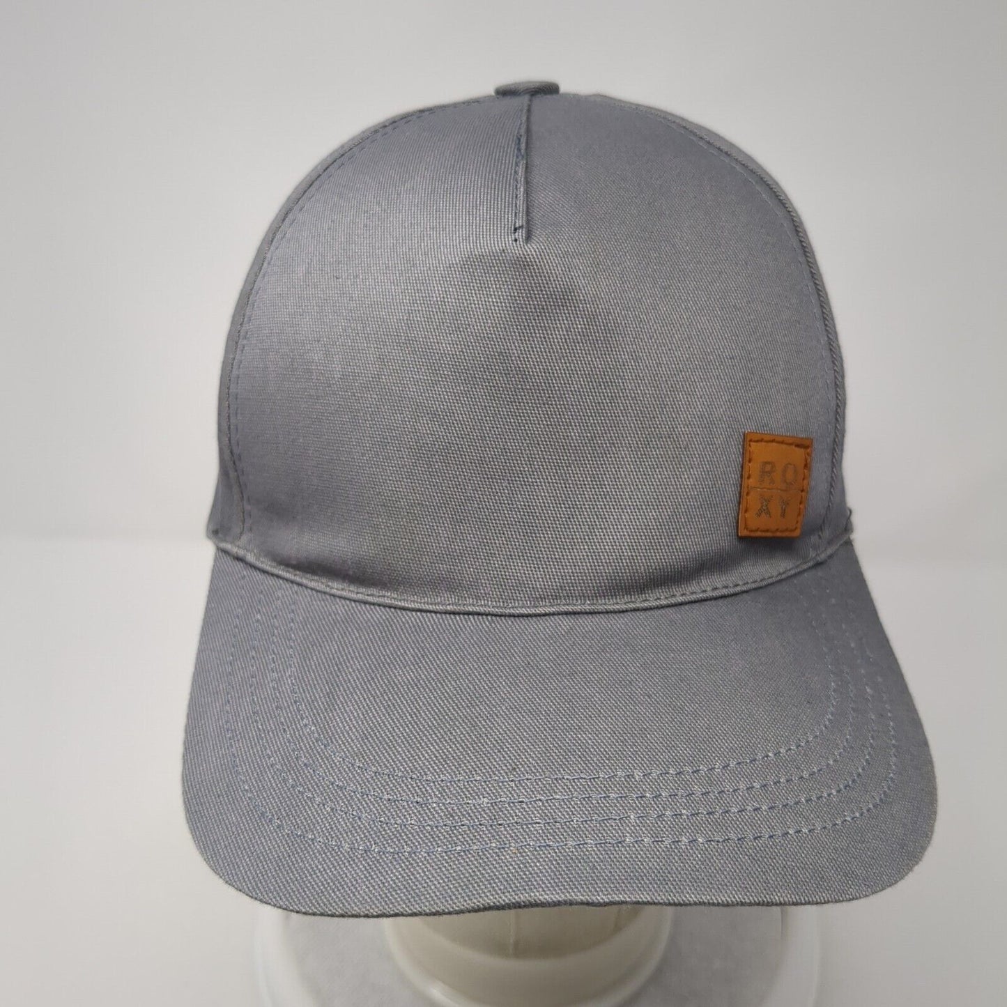 Roxy Leather Patch Strapback Hat Gray One Size Adjustable Solid Outdoor