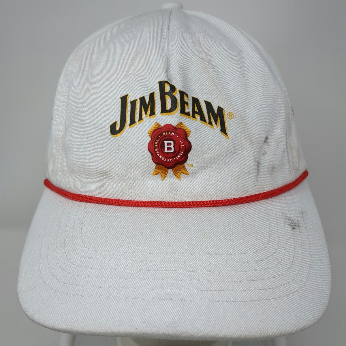 Jim Beam 5 Panel White One Size Hat Rope Slideback Organic Cotton Bourbon Logo
