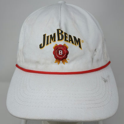 Jim Beam 5 Panel White One Size Hat Rope Slideback Organic Cotton Bourbon Logo