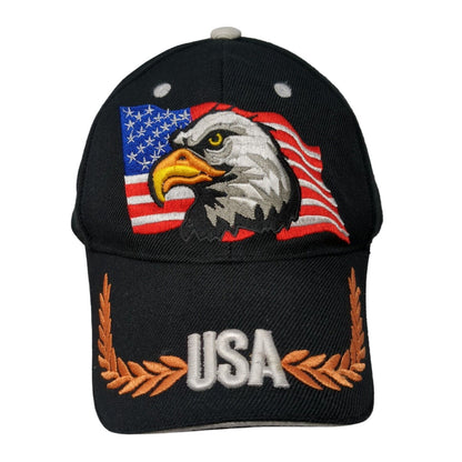 USA Flag Eagle Strapback Hat Black One Size Adjustable Embroidered Huyu