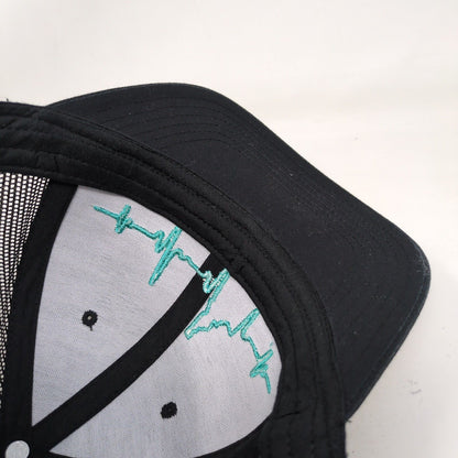 Heartbeat Wave Snapback Mesh Back Trucker Hat Black OSFM Embroidered Otto