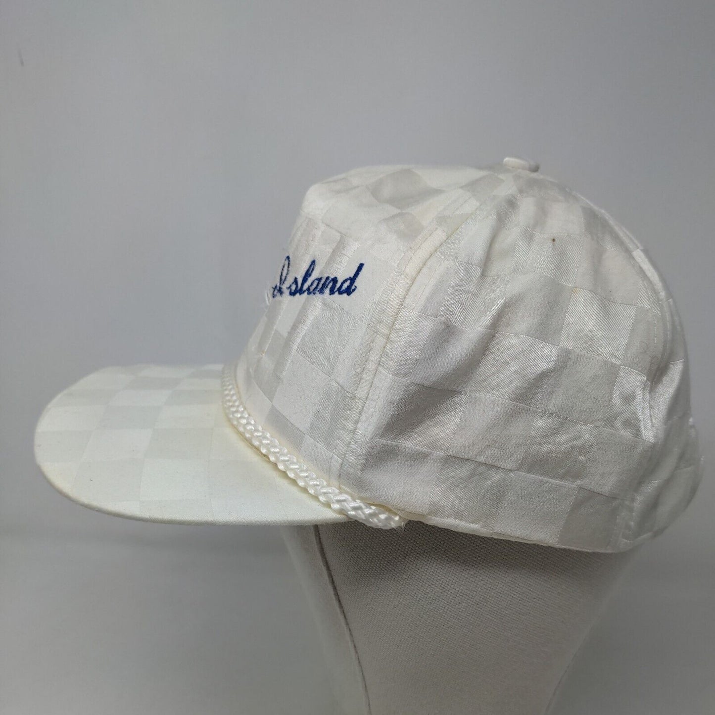 Marco Island Men's Trucker Hat Cream Embroidered Logo Rope Checkered Style