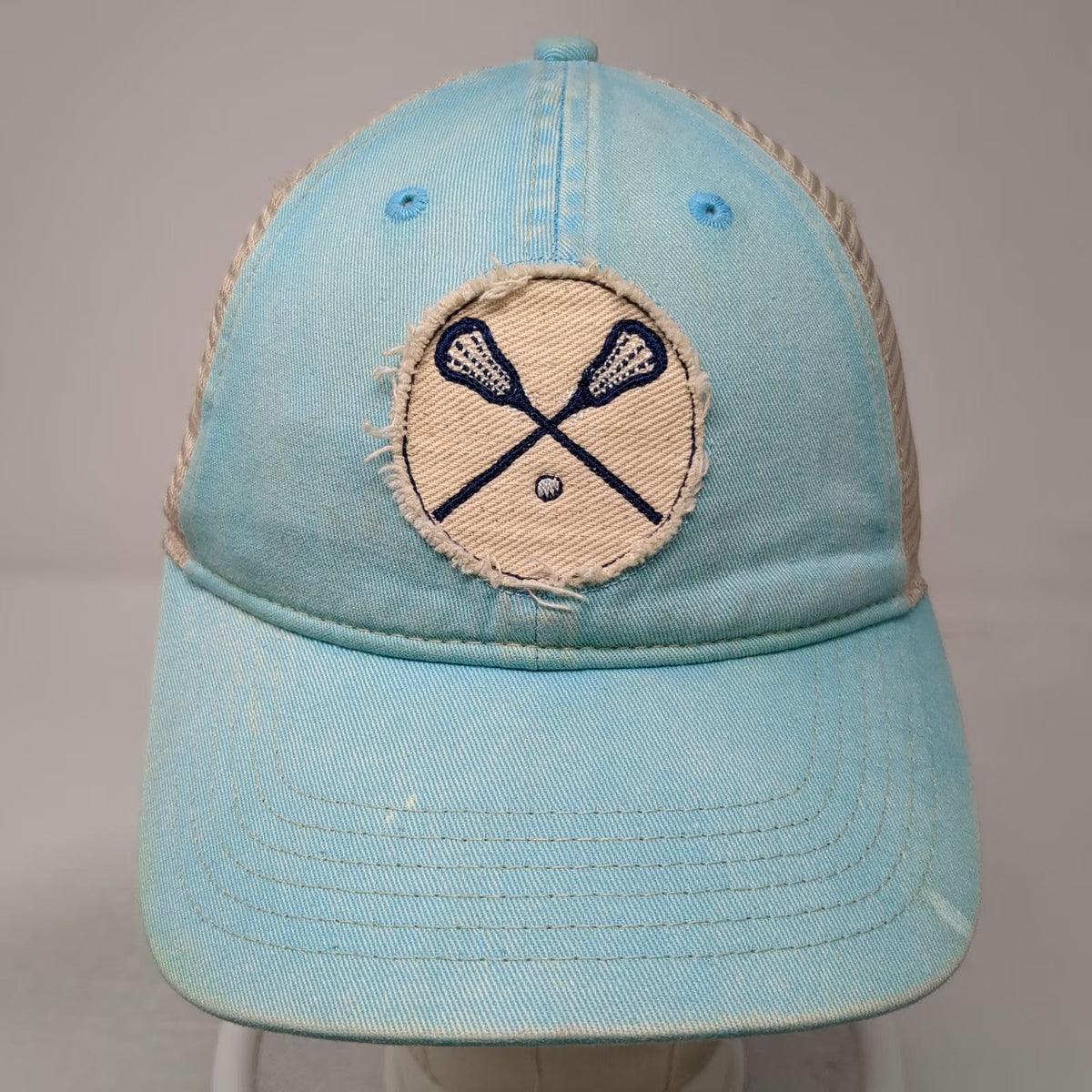 Comfort Colors Trucker Hat Blue One Size Crossed Lacrosse Sticks Snapback Mesh