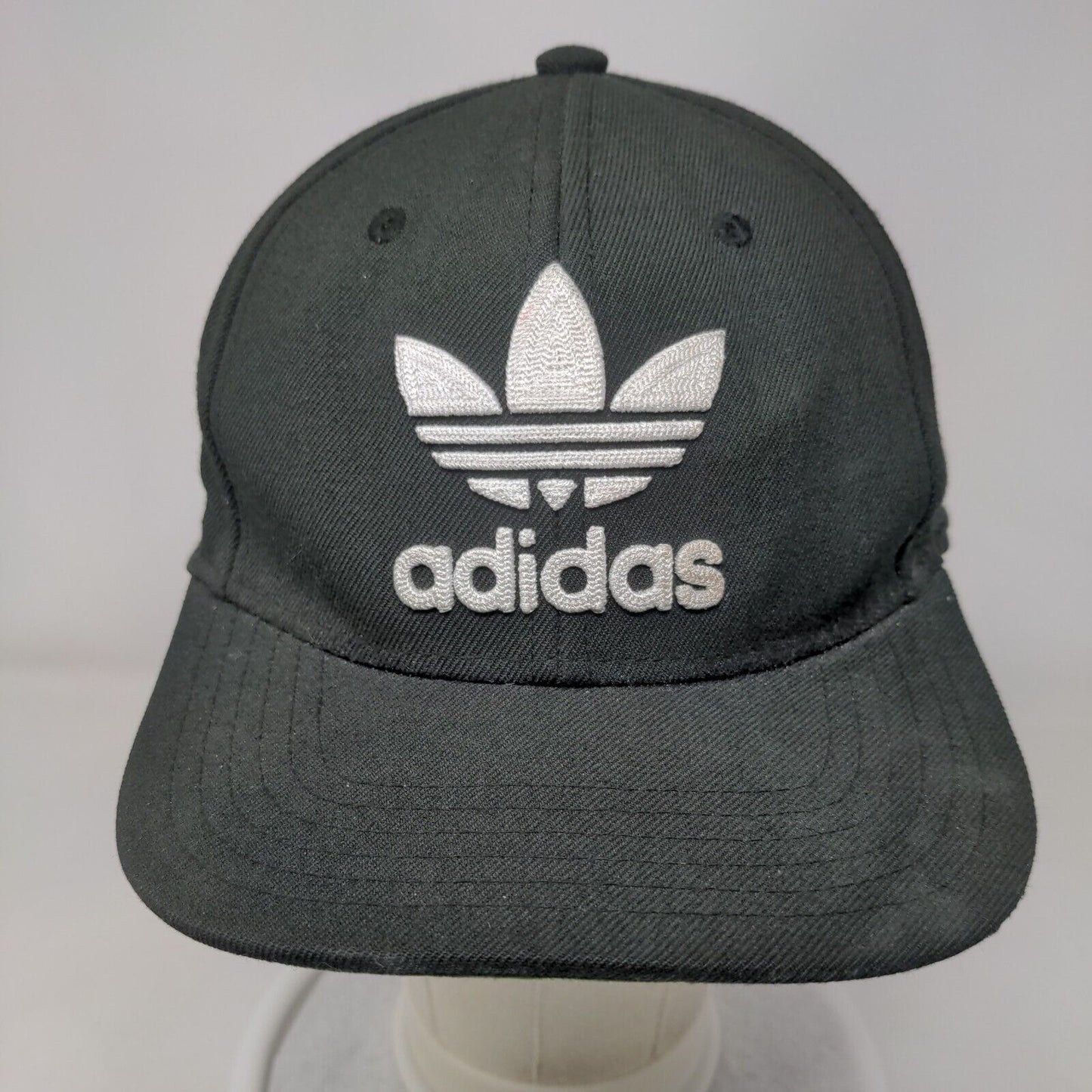 Adidas Snapback Hat Black OSFM Adjustable Embroidered Trefoil 6 Panel