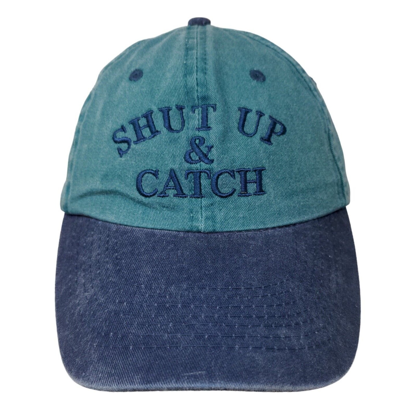 Distinctive Headwear Men's Strapback Hat Blue Shut Up & Catch Fishing Logo