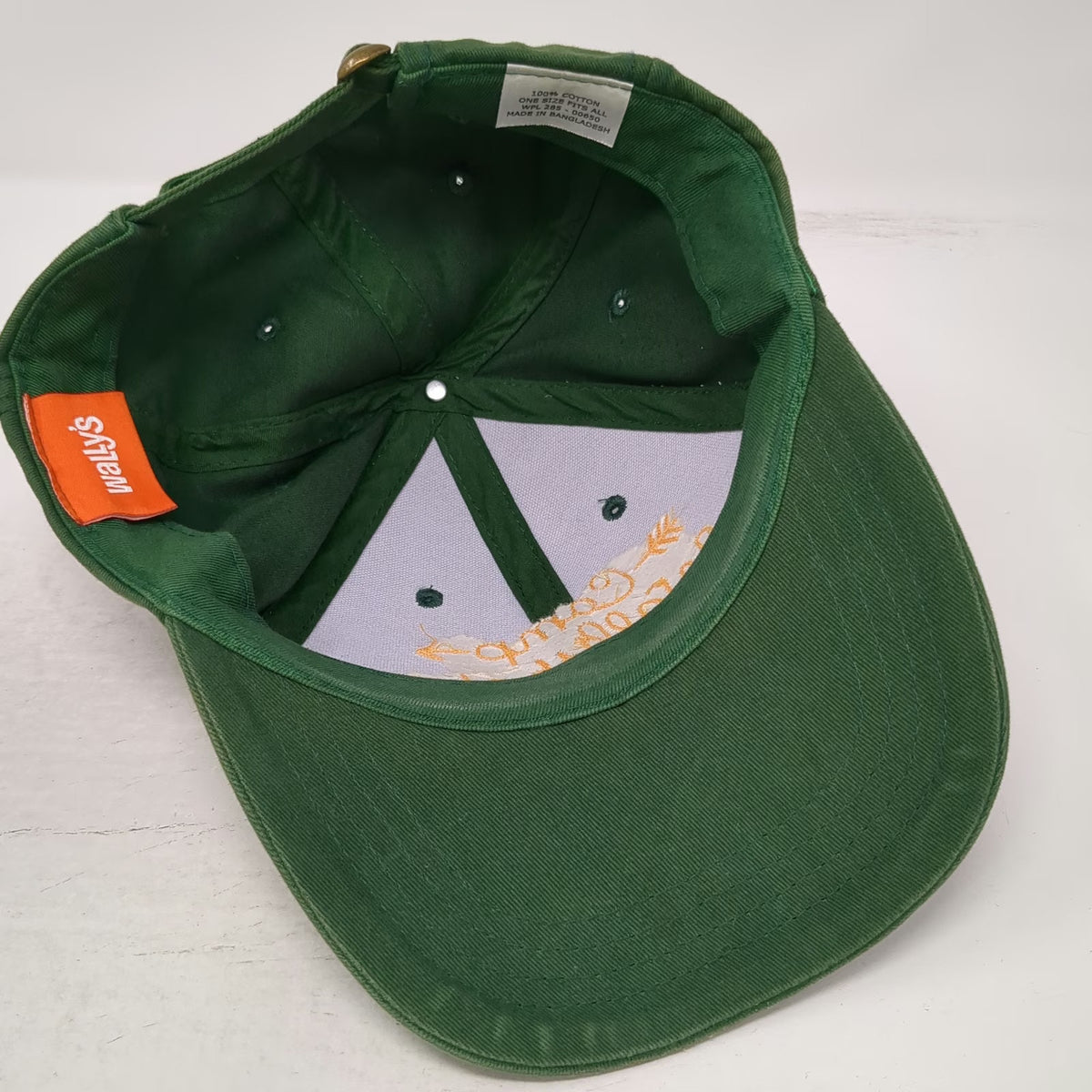 Wally's Camp Wallyhaha Hat Green One Size Baseball Cap Slideback Cotton Graphic