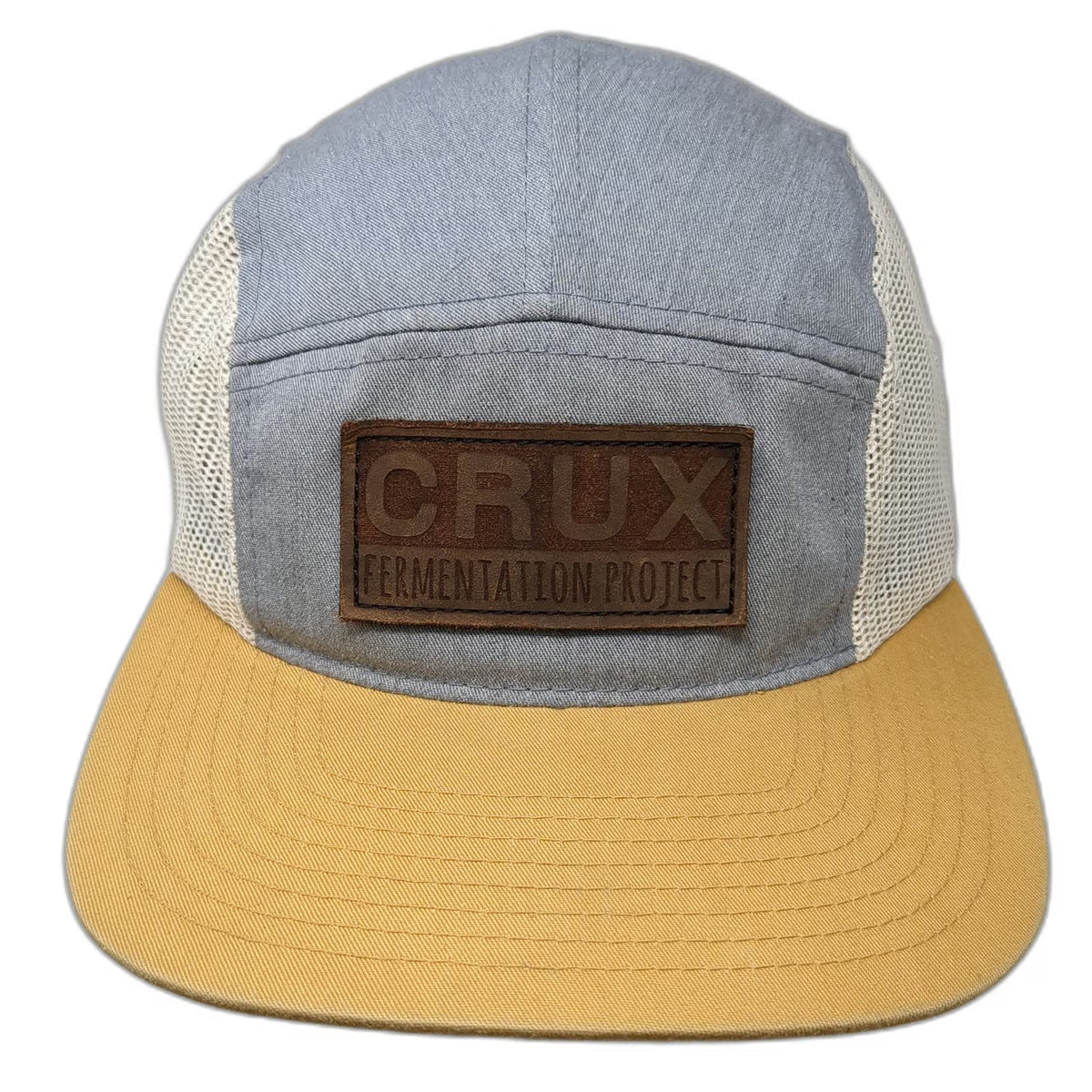 5 Panel Blue Yellow White Hat One Size Mesh Back Crux Fermentation Project