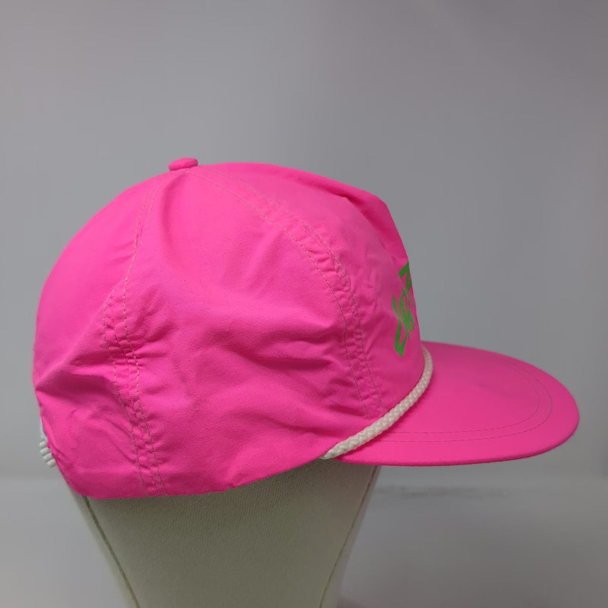 Tomkin 5 Panel Pink Hat Rope Snapback Green Cat Power Graphic USA Nylon Vintage