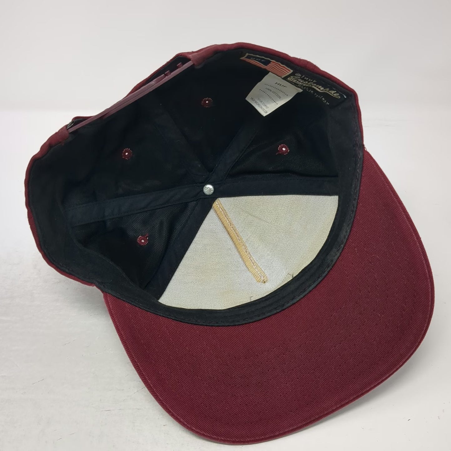 HUF 5 Panel Red Hat One Size Snapback Flat Brim Square Logo Patch Cotton