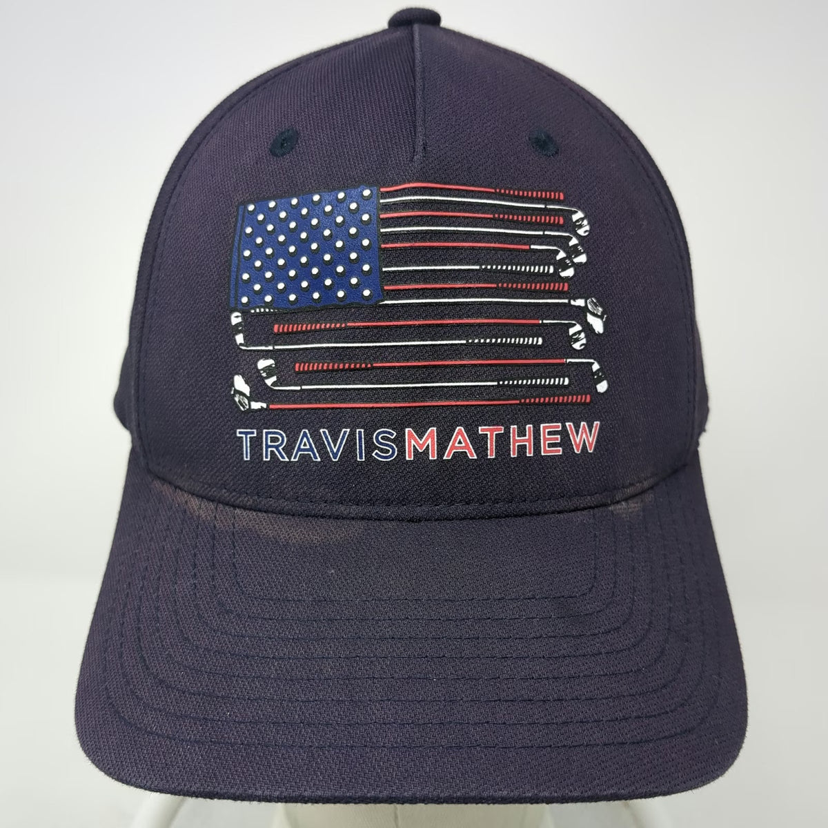 TravisMathew Baseball Cap Blue XL Flexfit Golf Club American Flag Patriotic Hat