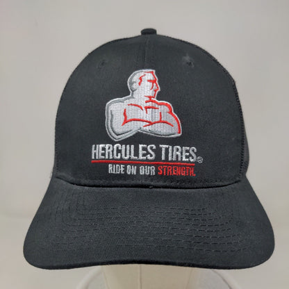 Hercules Tires Men's Mesh Back Trucker Hat Embroidered Logo Black Snapback